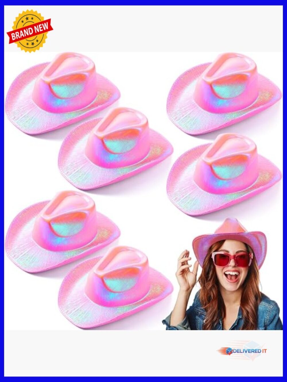 6 Holographic Cowboy Hats for Women Disco Party Costume